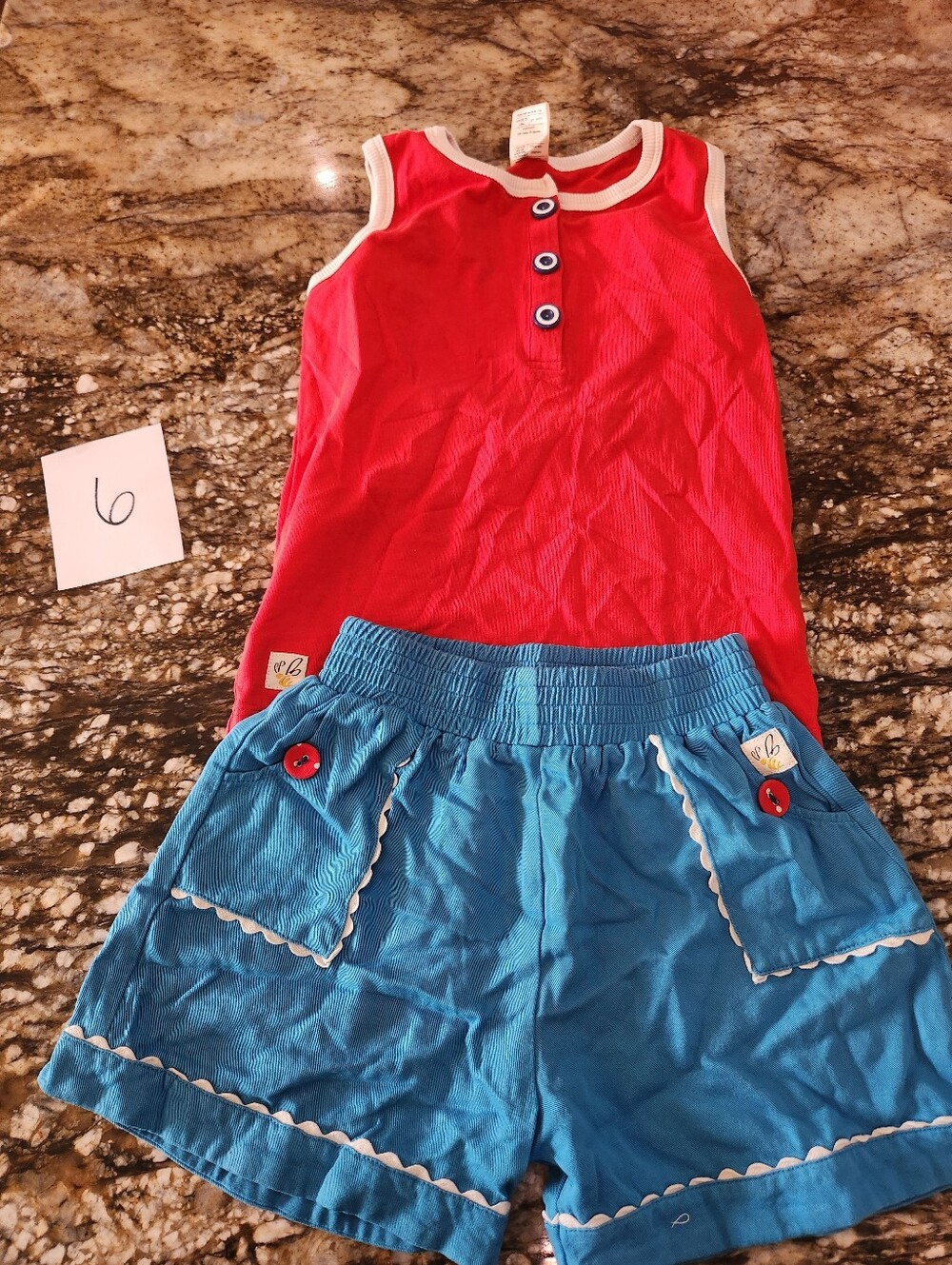 Wildflowers Red Tank Top and Blue Shorts Kids Matching Set